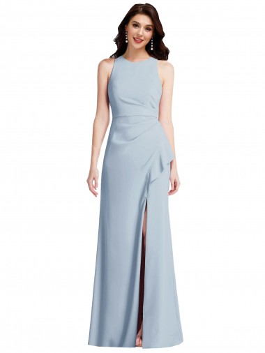 Affordable Stretch Crepe Light Sky Blue Trumpet Halter Neck Long Maxi Wedding Party Dress UK