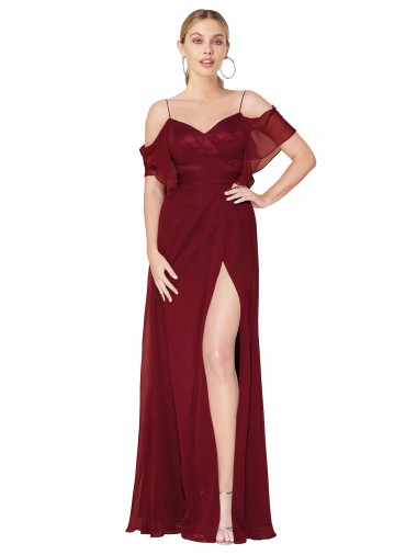 Affordable Soft Chiffon Burgundy Trumpet Off the Shoulder Long Evening Dress UK