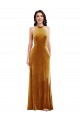 Affordable Stretch Velvet Gold Trumpet Halter Neck Long Maxi Evening Dress UK