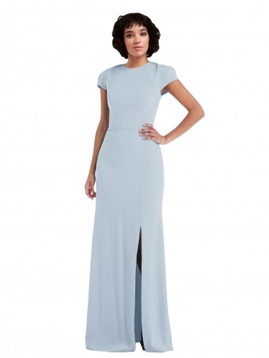 Affordable Stretch Crepe Light Sky Blue Trumpet Jewel Neck Long Semi Formal Evening Dress UK