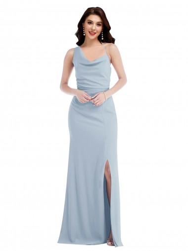 Affordable Stretch Crepe Light Sky Blue Trumpet One Shoulder Long Maxi Evening Dress UK