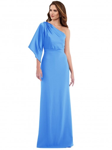 Affordable Stretch Crepe Peacock Blue Trumpet One Shoulder Long Semi Formal Evening Dress UK