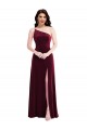 Affordable Stretch Velvet Burgundy Trumpet One Shoulder Long Maxi Evening Dress UK