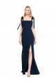 Affordable Stretch Crepe Dark Navy Trumpet Spaghetti Straps Long Semi Formal Evening Dress UK