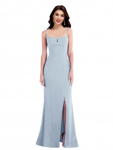 Affordable Stretch Crepe Light Sky Blue Trumpet Spaghetti Straps Long Maxi Evening Dresses UK