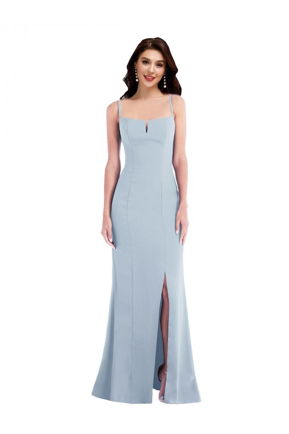 Affordable Stretch Crepe Light Sky Blue Trumpet Spaghetti Straps Long Maxi Evening Dresses UK