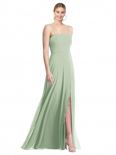 Affordable Soft Chiffon Sage Trumpet Spaghetti Straps Long Sleeveless Maxi Evening Dress UK