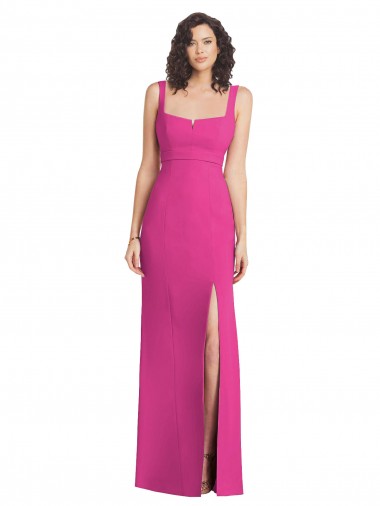 Affordable Stretch Crepe Fuchsia Trumpet Square Neck Long Maxi Evening Dress UK