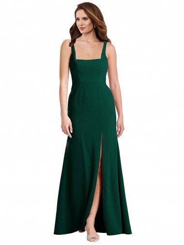 Affordable Stretch Crepe Midnight Green Trumpet Square Neck Long Maxi Evening Dress UK