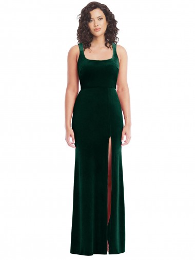 Affordable Stretch Velvet Dark Green Trumpet Square Neck Long Maxi Evening Dress UK