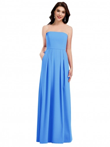 Affordable Stretch Crepe Peacock Blue Trumpet Strapless Long Semi Formal Evening Dress UK