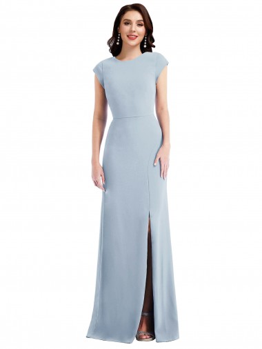 Affordable Stretch Crepe Light Sky Blue Trumpet Long Maxi Evening Dress UK