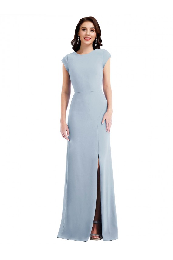 Affordable Stretch Crepe Light Sky Blue Trumpet Long Maxi Evening Dress UK