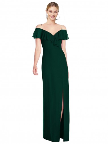 Affordable Soft Chiffon Ever Green Trumpet Spaghetti Straps Long Maxi Evening Dress UK