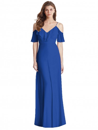 Affordable Soft Chiffon Royal Blue Trumpet Spaghetti Straps Long Maxi Evening Dress UK