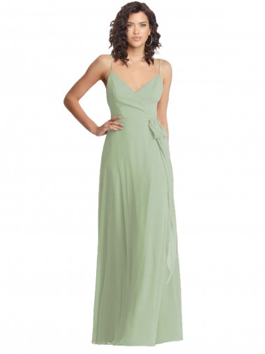 Affordable Soft Chiffon Smoke Green Trumpet Spaghetti Straps Long Maxi Evening Dress UK