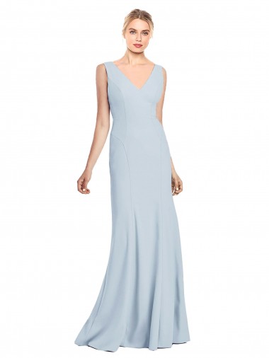 Affordable Stretch Crepe Light Sky Blue Trumpet V-Neck Long Semi Formal Bridal Party Dress UK