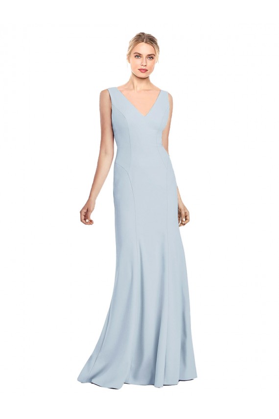 Affordable Stretch Crepe Light Sky Blue Trumpet V-Neck Long Semi Formal Bridal Party Dress UK