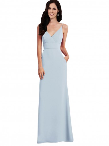 Affordable Stretch Crepe Light Sky Blue Trumpet Spaghetti Straps Long Maxi Evening Dress UK