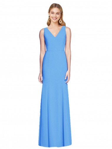 Affordable Stretch Crepe Peacock Blue Trumpet V-Neck Long Semi Formal Evening Dress UK