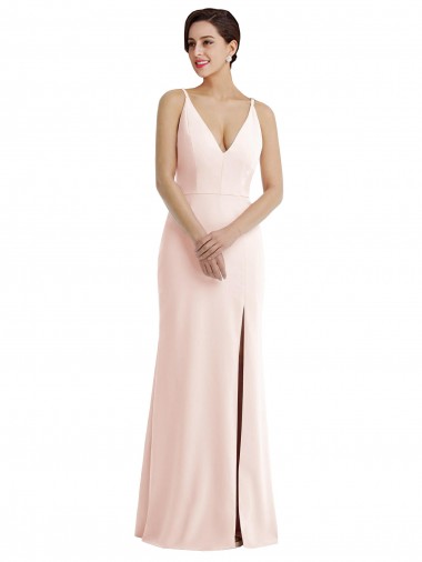 Affordable Stretch Crepe Pink Trumpet V-Neck Long Evening Dress UK