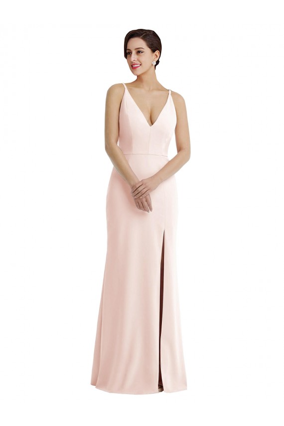 Affordable Stretch Crepe Pink Trumpet V-Neck Long Evening Dress UK