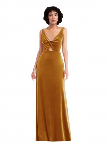 Affordable Stretch Velvet Gold Trumpet V-Neck Long Maxi Evening Dress UK