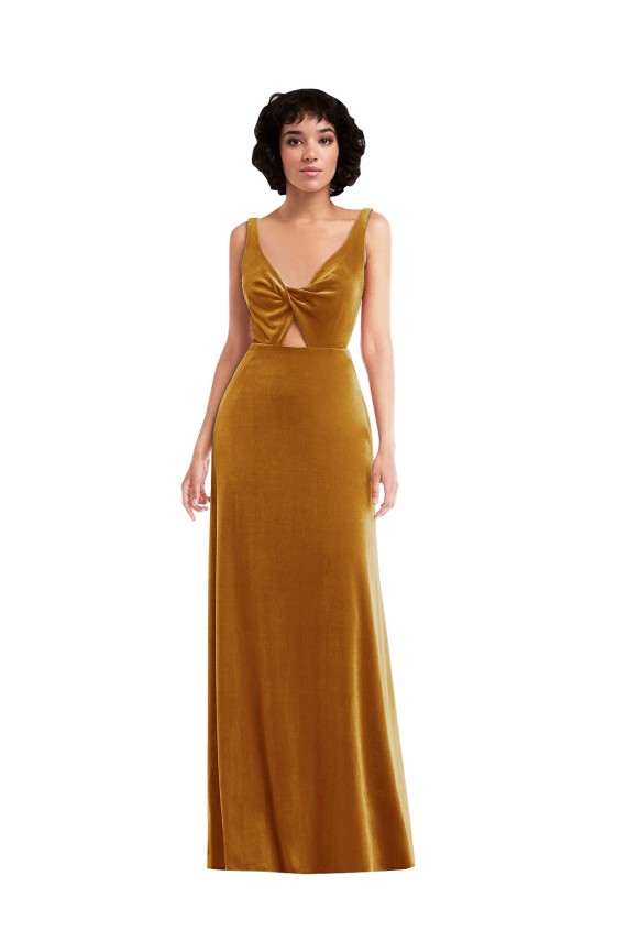 Affordable Stretch Velvet Gold Trumpet V-Neck Long Maxi Evening Dress UK