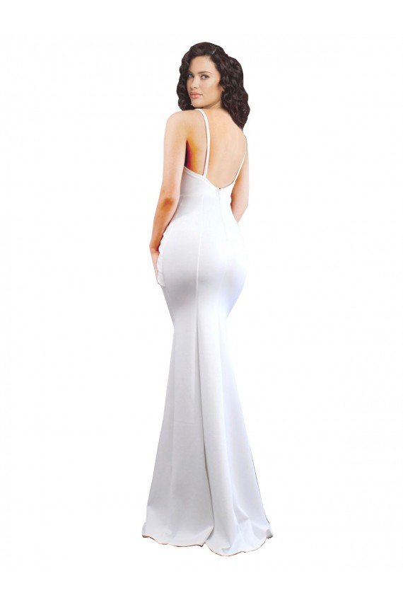 Affordable Stretch Crepe White Mermaid Spaghetti Straps Long Sexy Evening Dress UK