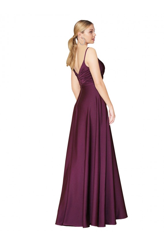 Affordable Stretch Crepe Wild Berry A-Line Spaghetti Straps Long Evening Dress UK